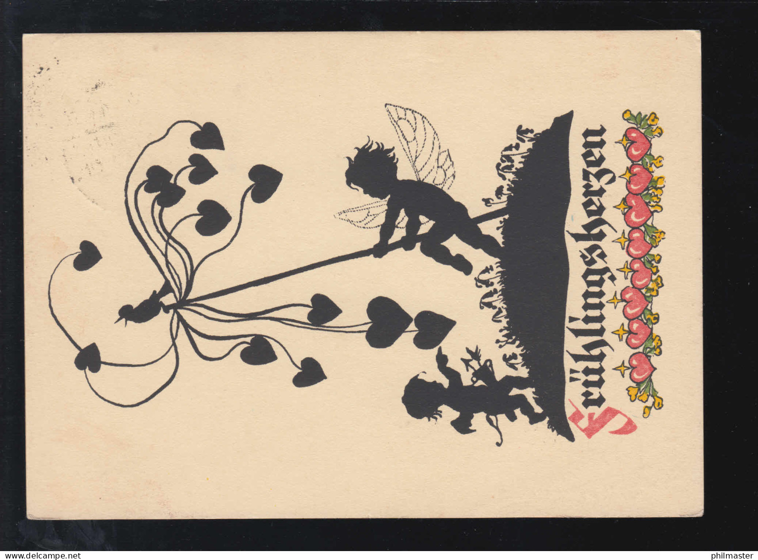 Scherenschnitt-AK Frühlingsherzen - Amor Und Engel, OSTEREWALD (Kr. HAMELN) 1927 - Scherenschnitt - Silhouette