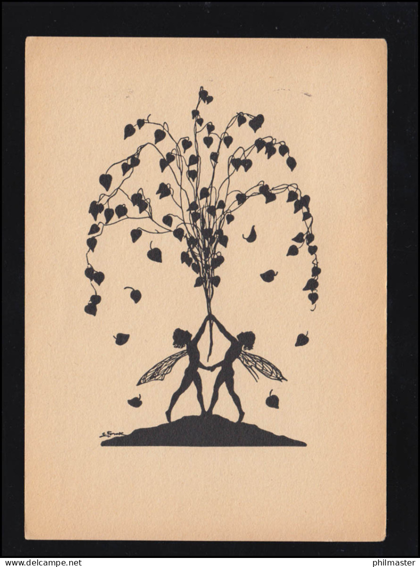 Scherenschnitt-AK Gelähmte Künstlerin: Zwei Engel Mit Zweig, HERZOGENRATH 1938 - Silhouette - Scissor-type