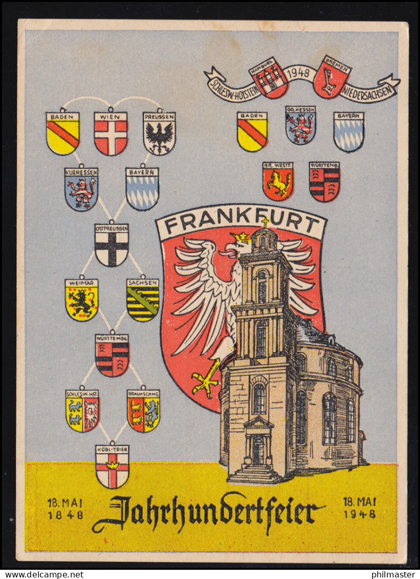 AK Jahrhundertfeier Frankfurt / Main 18.5.1948, SSt Nationaversammlung 17.5.48 - Autres & Non Classés