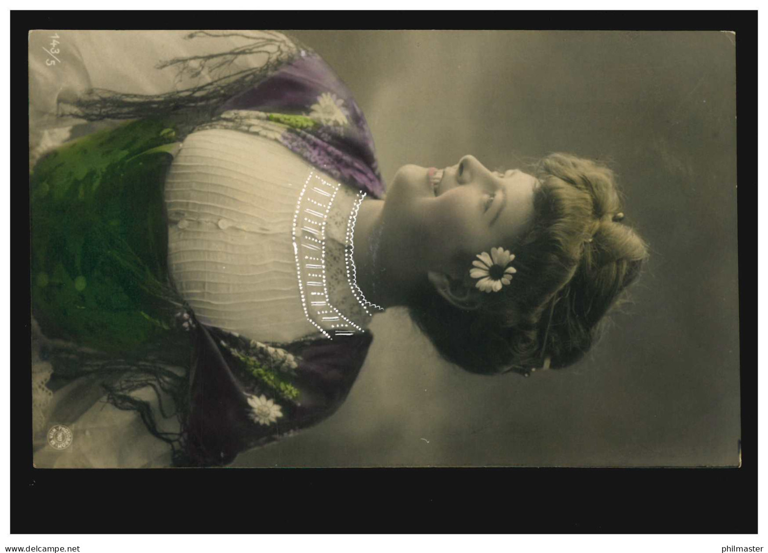 Mode-AK Frau Mit Blume Im Haar Und Halstuch, Coloriert, ARBON 26.5.1908 - Fashion