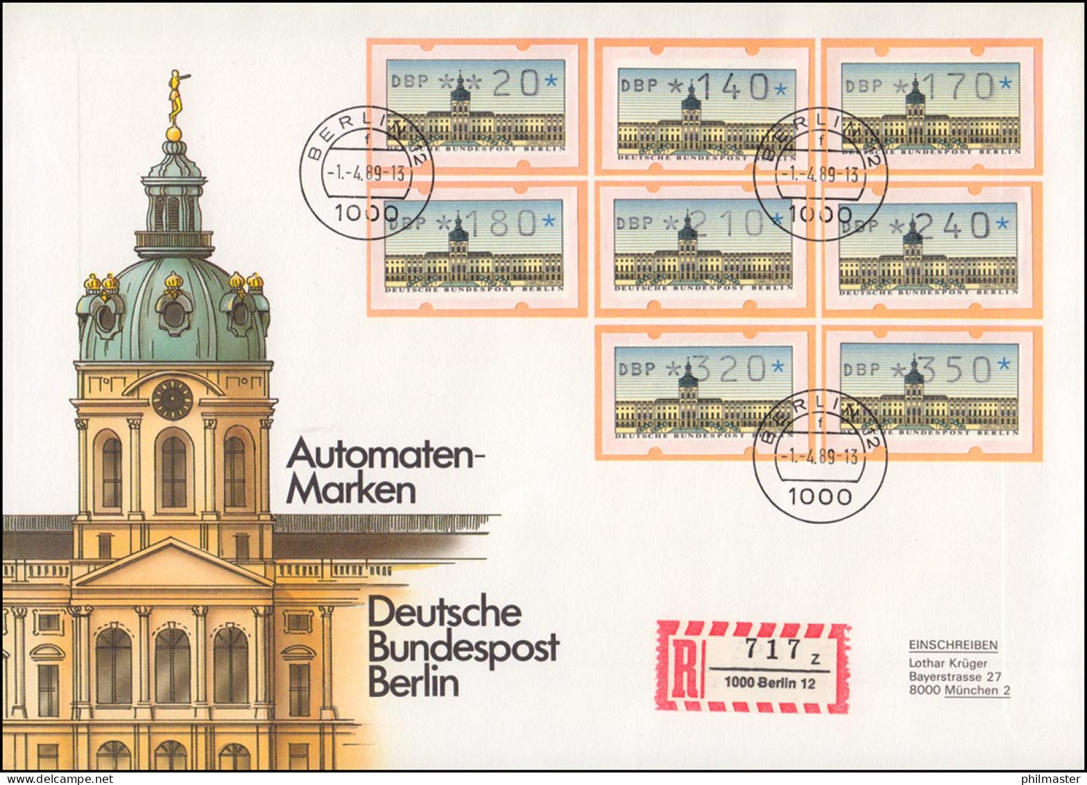ATM Berlin, 8 Werte: 20-350, Satz Auf Schmuck-FDC ET-O Berlin 12 - 1.4.1989 - Rolstempels