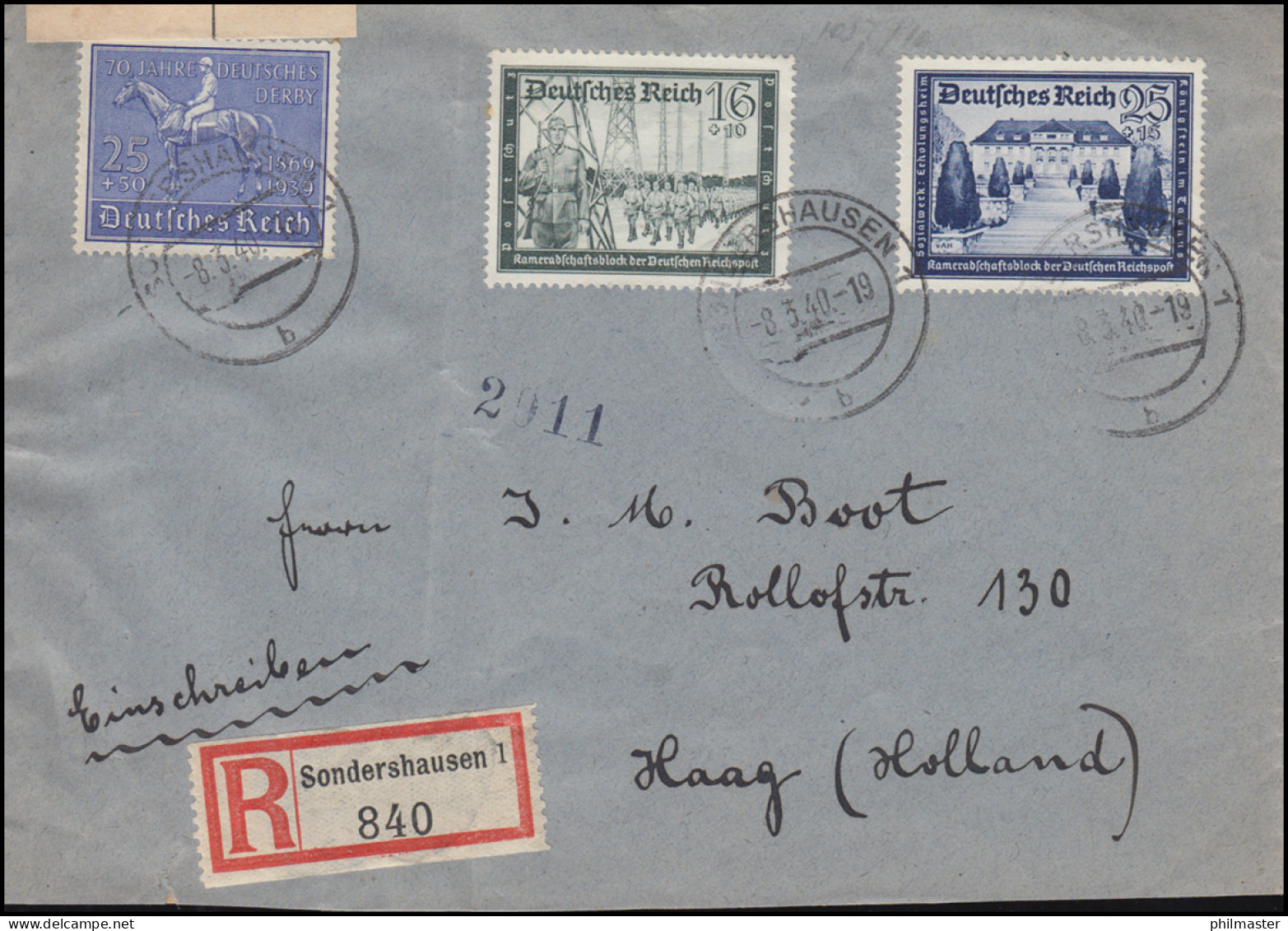Zensur Oberkommando Der Wehrmacht R-Brief 696+710+712, SONDERSHAUSEN 8.3.1940 - Andere & Zonder Classificatie