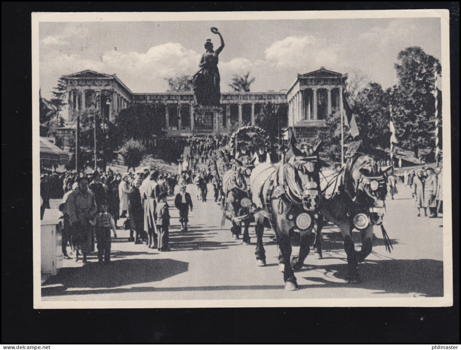 AK München Bavaria / Ruhmeshalle Mit Pferdegespann, DACHAU 7.7.1955 - Sonstige & Ohne Zuordnung