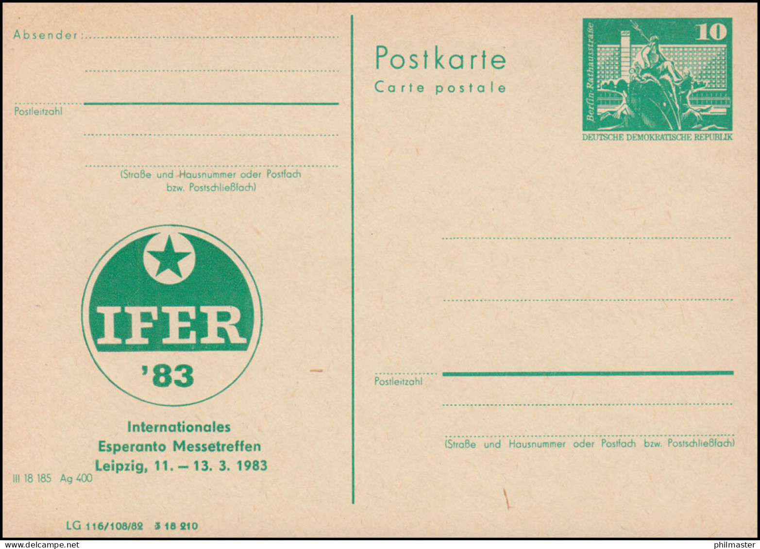 DDR P 79 ESPERANTO-Messetreffen IFER'83 In Leipzig 1983, ** - Altri & Non Classificati