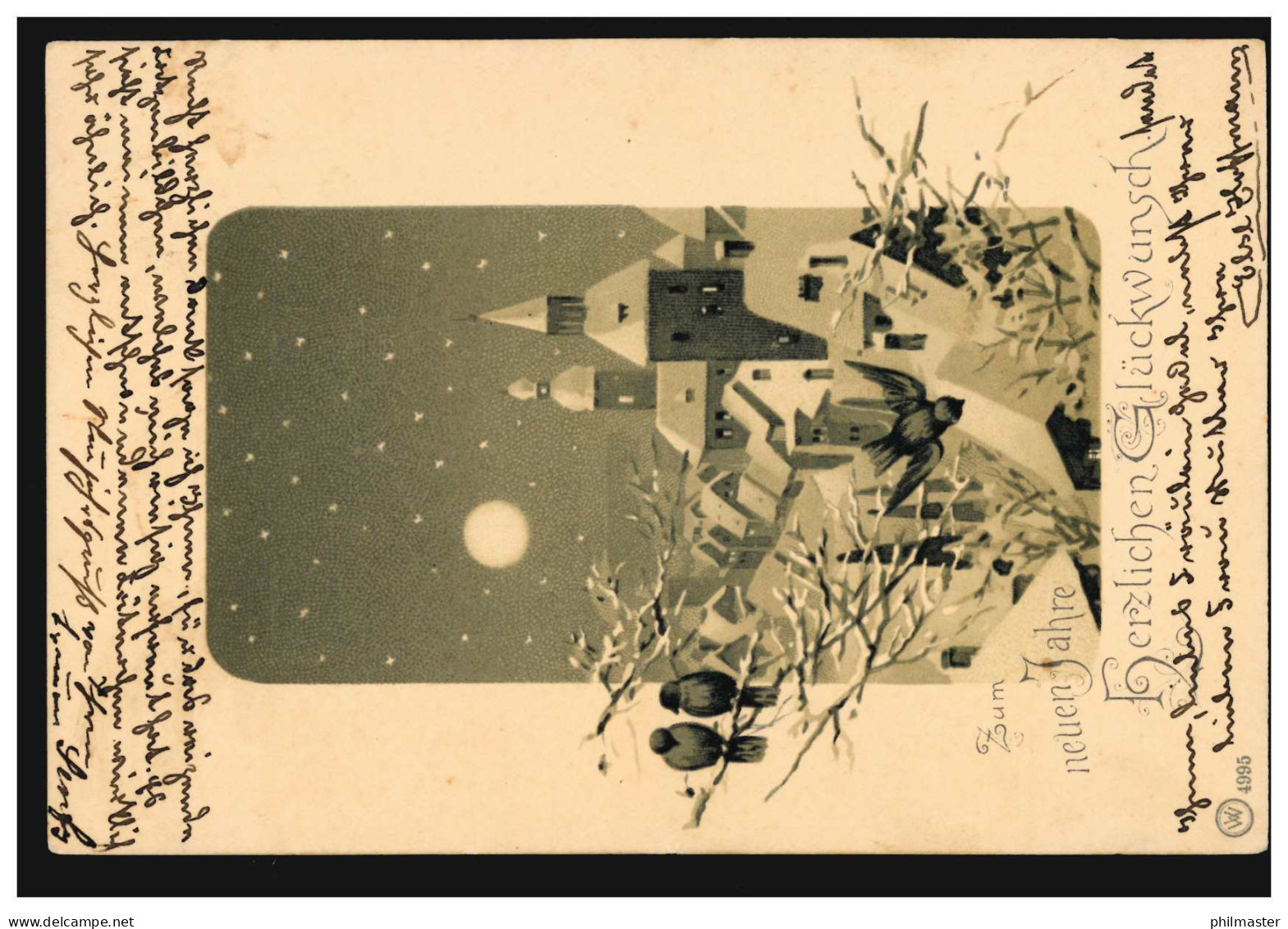 Ansichtskarte Neujahr Stadtbild Mit Vögeln, LEIPZIG 30.12.1902 N. DRESDEN 31.12. - Nouvel An