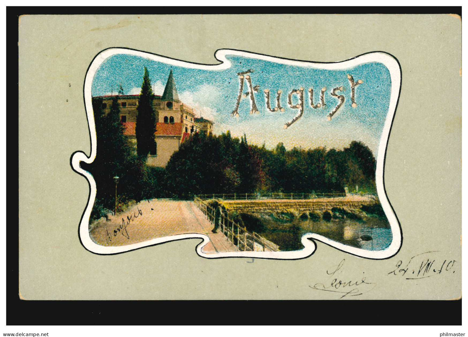 Ansichtskarte Vornamen: August, Landschaftsbild Mit Schloß, SCHLEITHAL 24.8.1910 - Prénoms