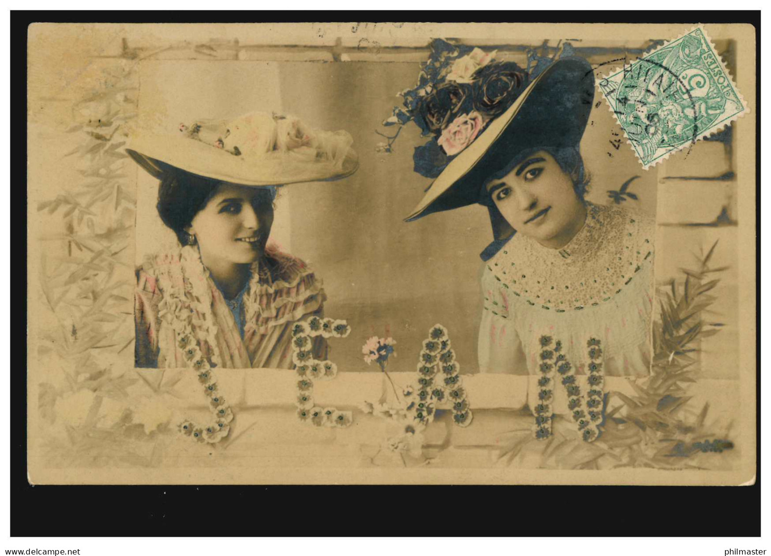 Ansichtskarte Vornamen: Jean, Zwei Frauen Mit Hüten, Gelaufen 1908 - Firstnames