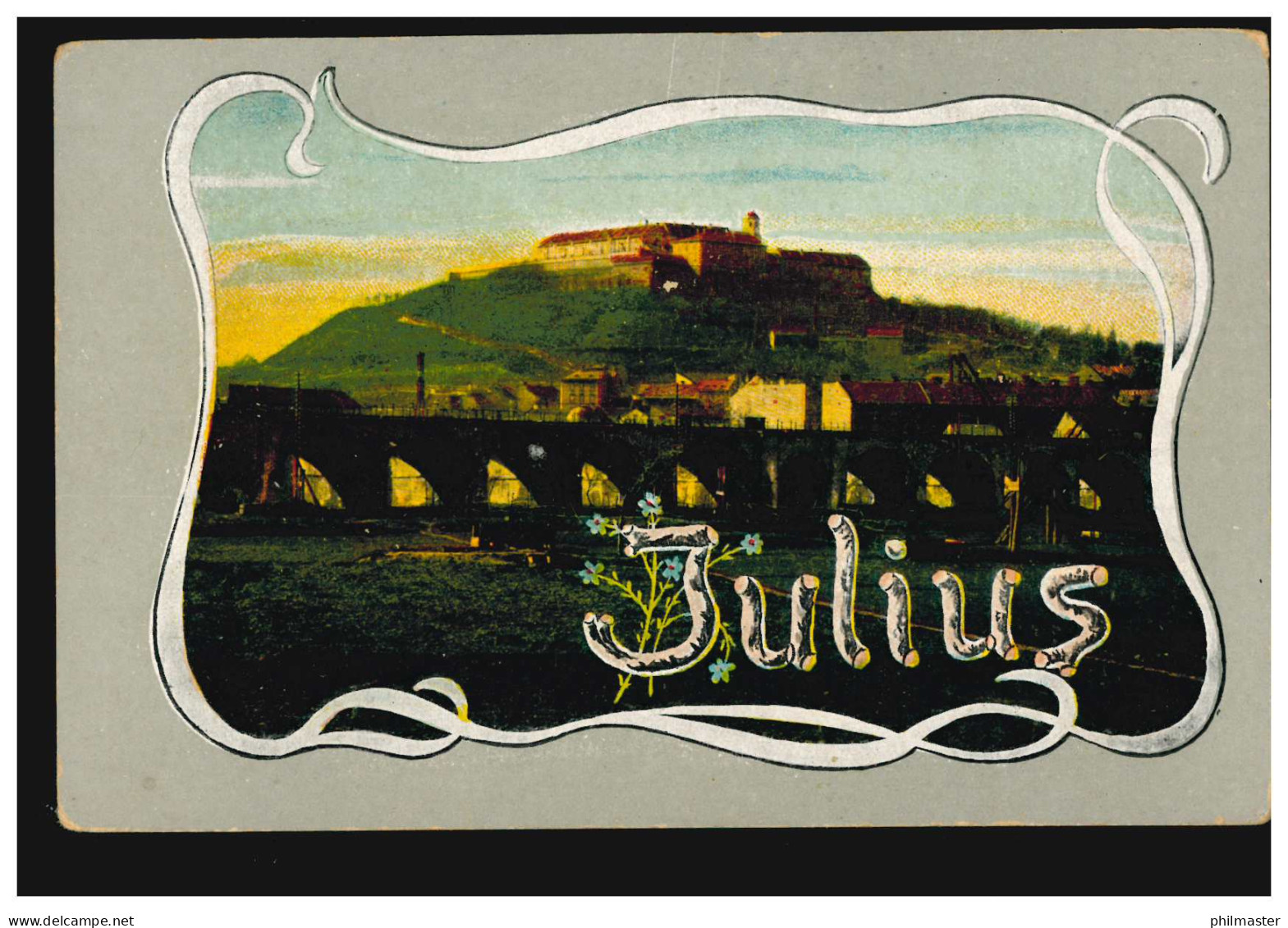 Ansichtskarte Vornamen: Julius, Landschaft Mit Brücke Und Burg, Ungebraucht - Prénoms