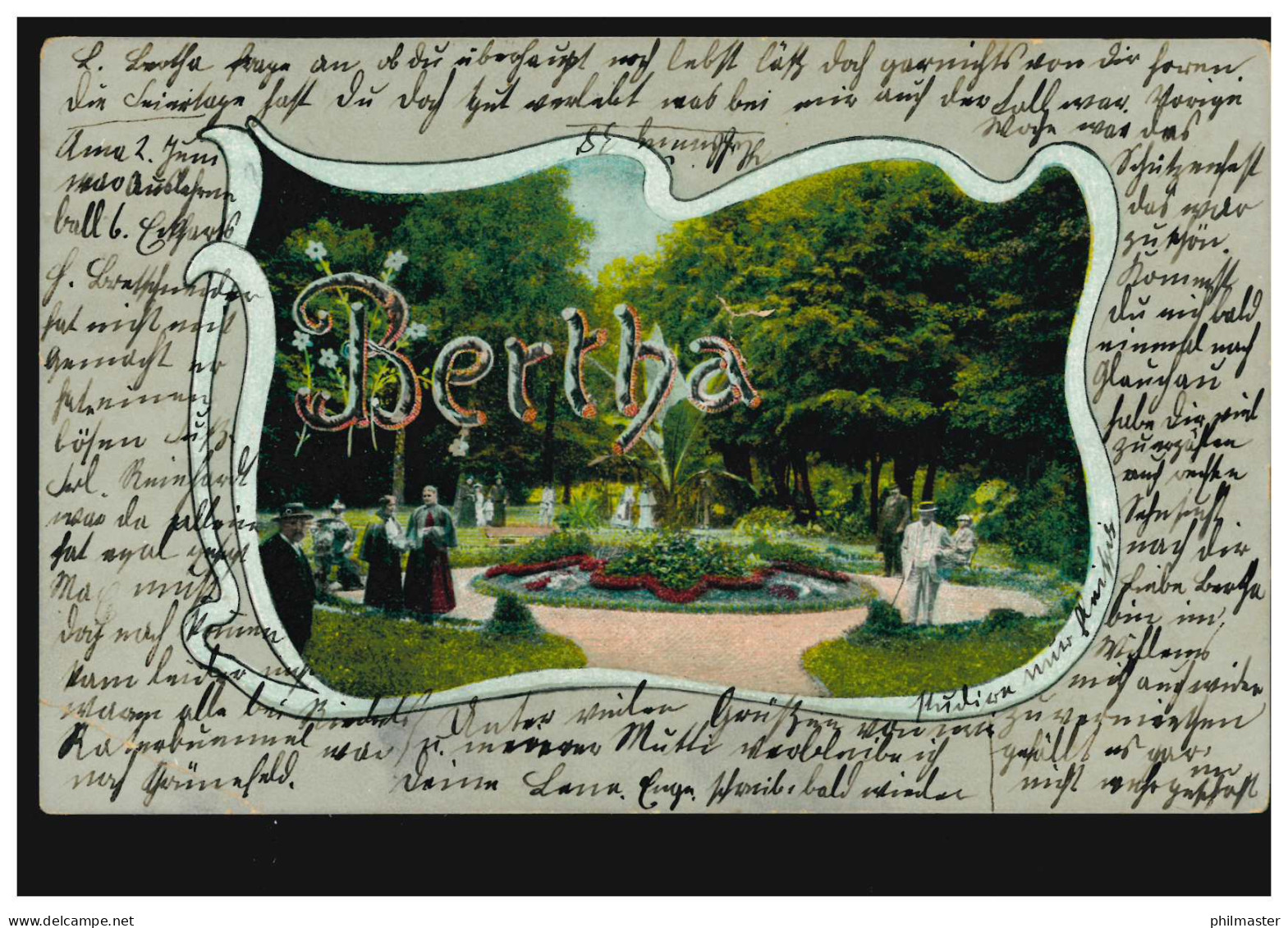 Ansichtskarte Vornamen: Bertha, Parklandschaft, GLAUCHAU 26.6.1904 Nach LEIPZIG - Nomi