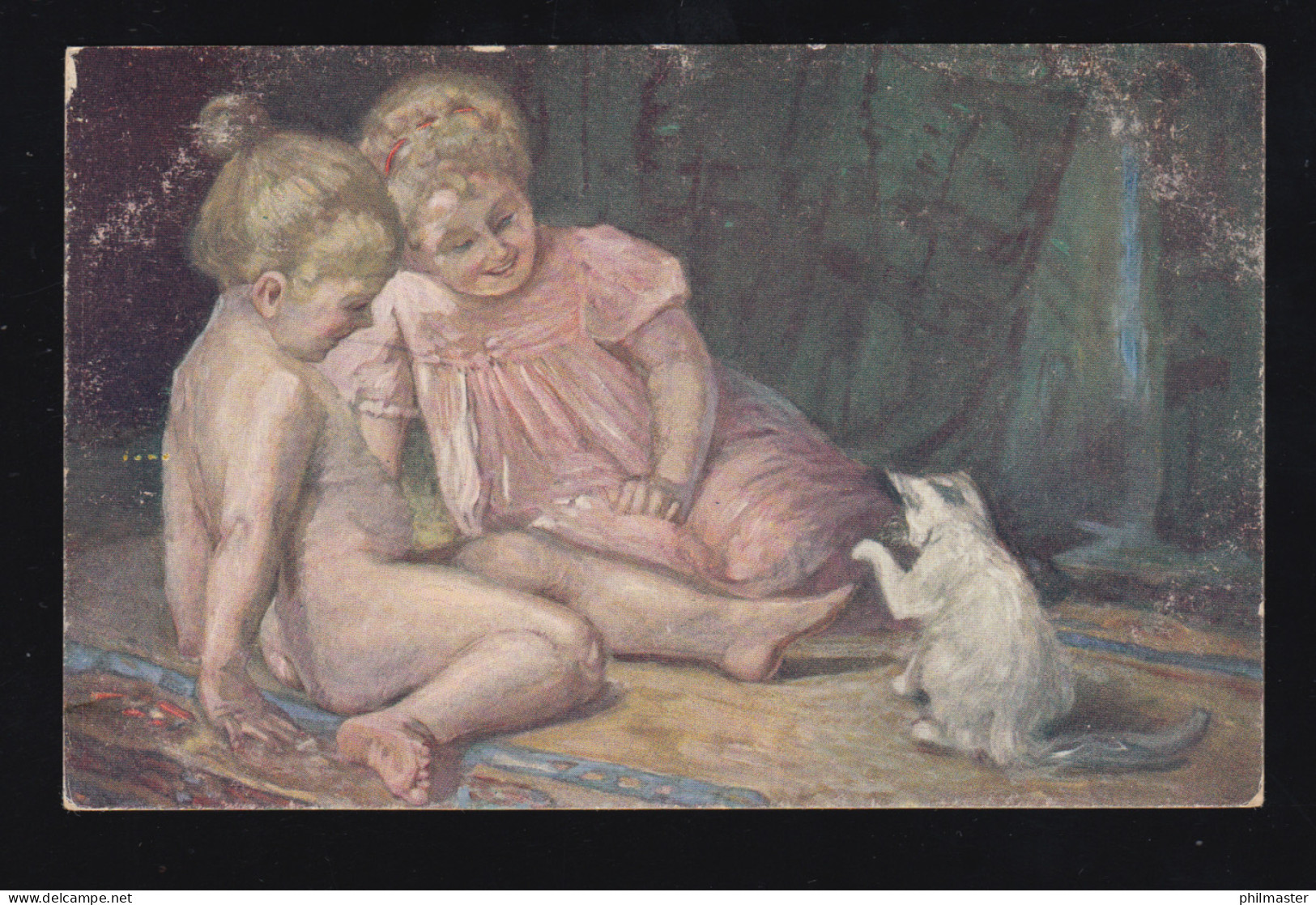 Künstler-AK Gergely: Spielende Kinder Mit Katze, Ungarische Kunst, Ungebraucht - Cats