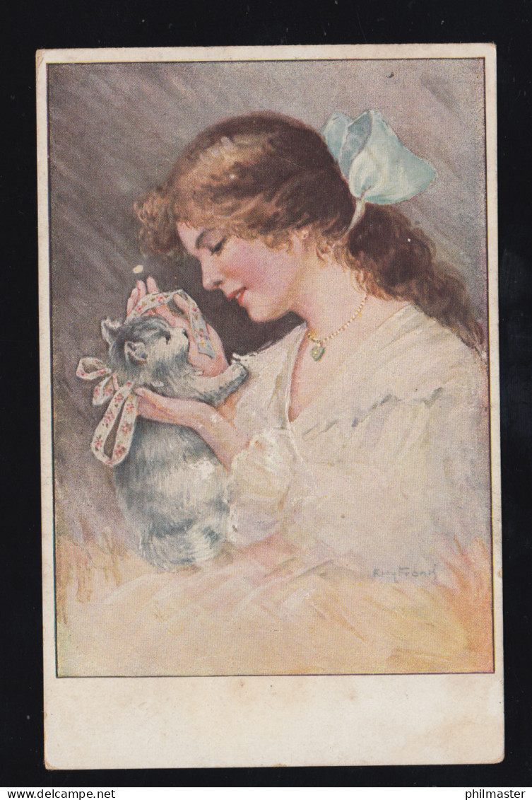 Tiere-AK Junge Frau Mit Katzen-Baby, Gelaufen 1926 - Cats