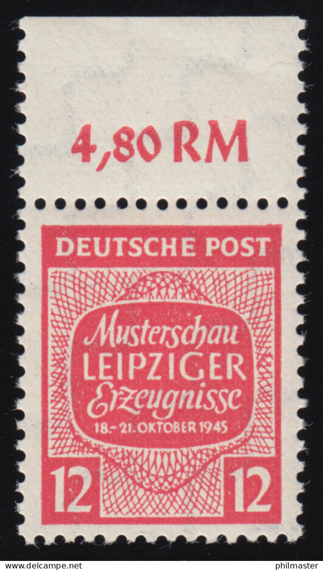 SBZ 125X Musterschau Leipzig 12 Pf, WZ.1X, Rot, ** - Mint