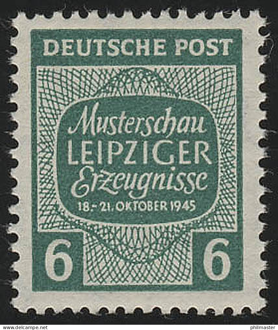 SBZ 124Y Musterschau Leipzig 6 Pf, WZ.1Y, Grün, ** - Mint