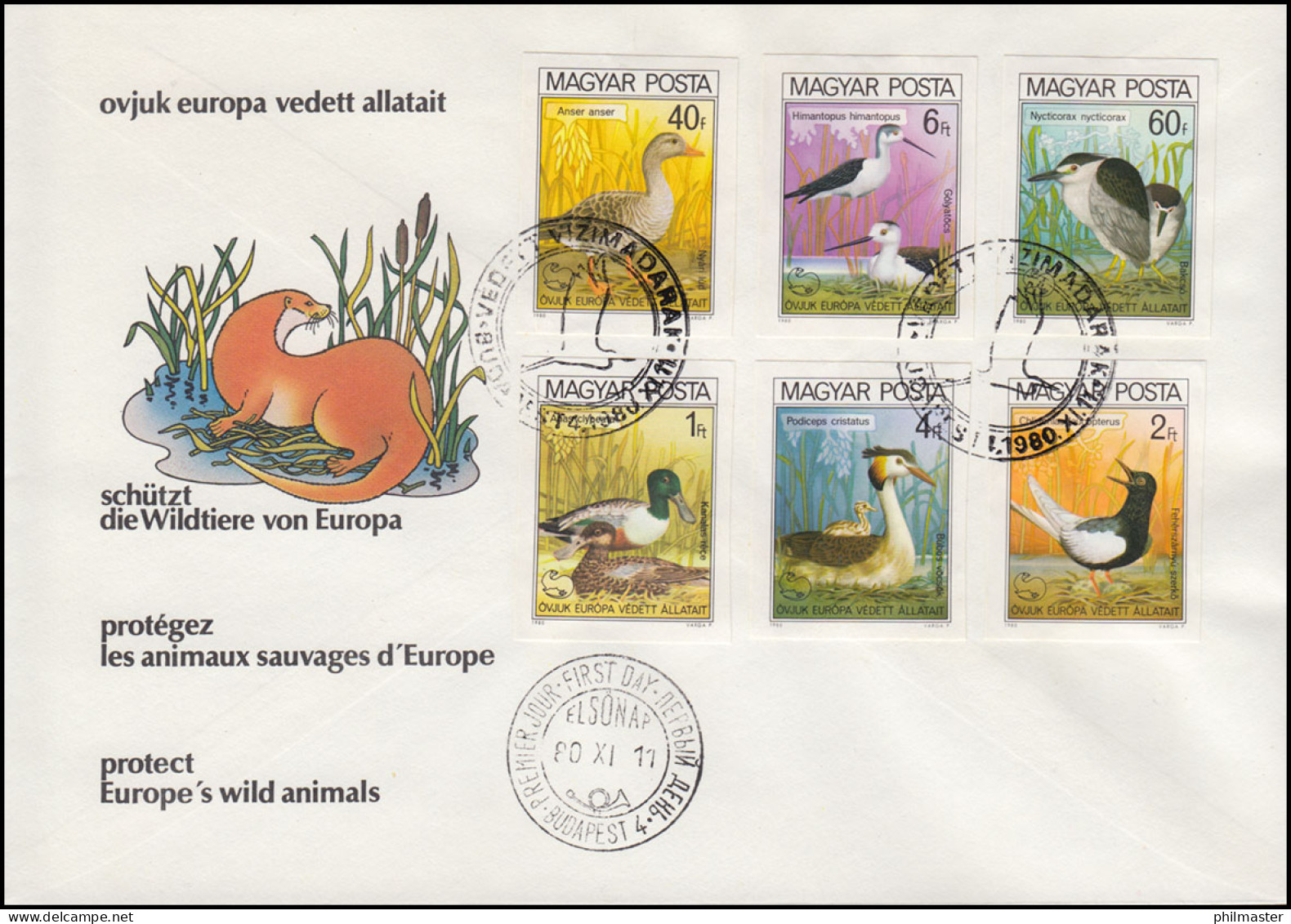 Ungarn 3451-3456B Naturschutzjahr Vögel, Satz Ungezähnt Auf FDC 1980 - Europäischer Gedanke