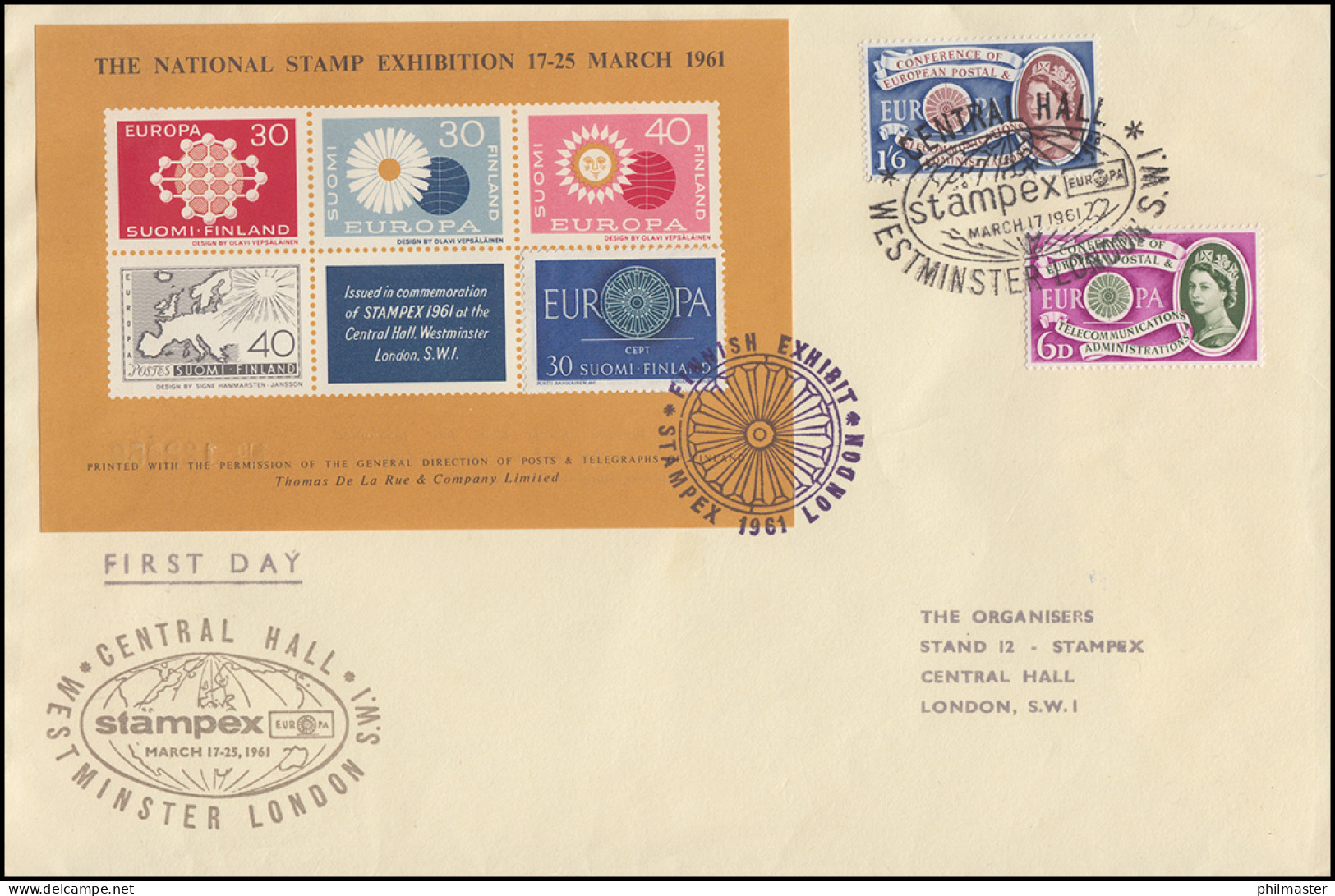 Briefmarkenausstelllung STAMPEX 1961 Brief Mit Vignettenblock SSt LONDON 17.3.61 - Autres & Non Classés
