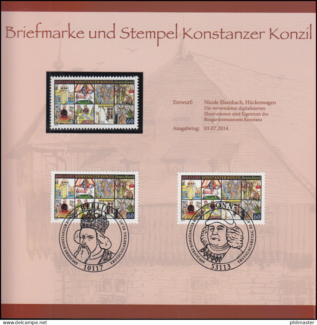 Folder Der Deutschen Post: 600 Jahre Konstanzer Konzil **/ESSt Bonn+Berlin 2014 - Vor- Und Frühgeschichte