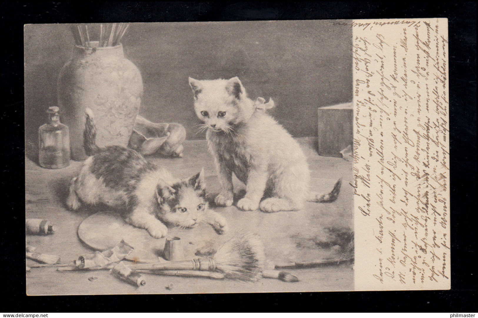 Tiere-AK Spielende Katzen Mit Pinsel Und Farbentupen, ILMENAU 5.12.1905 - Chats