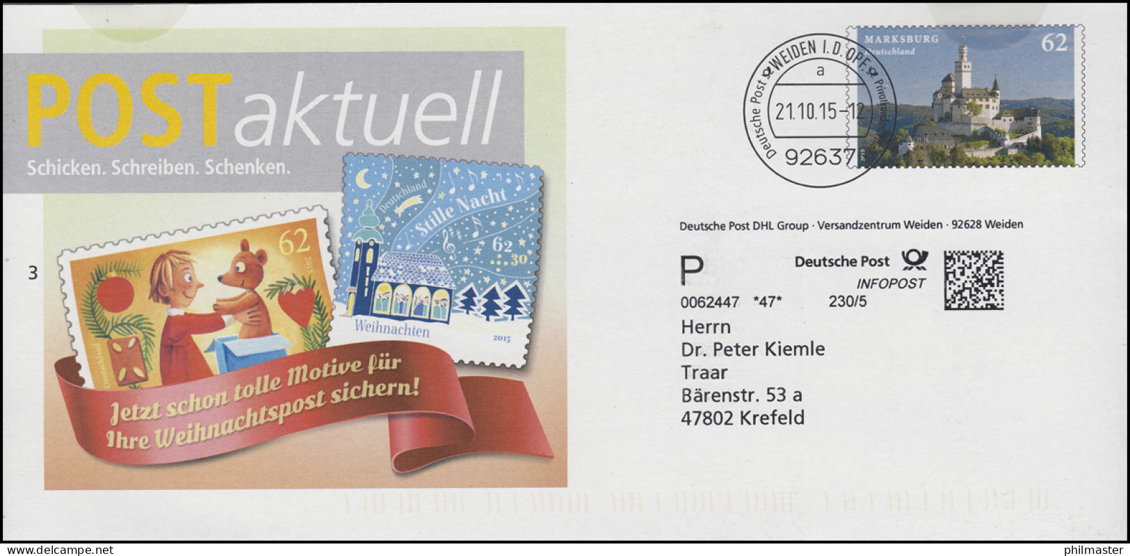 Plusbrief Marksburg POSTaktuell Motive Für Ihre Weihnachtspost, WEIDEN 21.10.15 - Covers - Mint