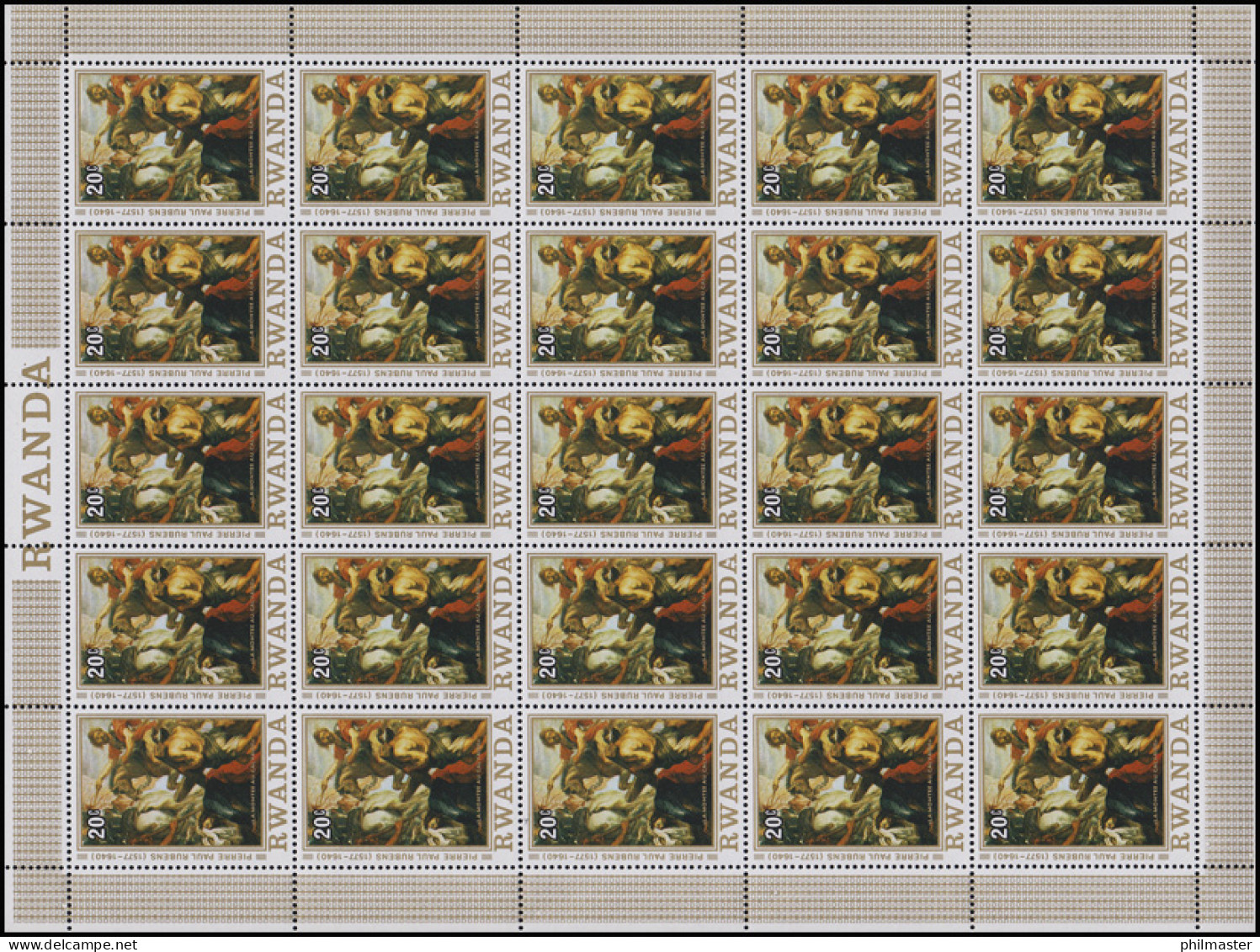 Ruanda: Peter Paul Rubens - Gemälde Auf Dem Weg Zur Kreuzigung, 25er-Bogen ** - Sonstige & Ohne Zuordnung
