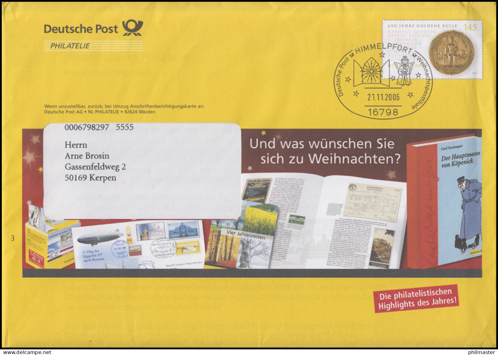 Plusbrief F 177 Goldene Bulle 145 C. Weihnachtswünsche SSt HIMMELPFORT 21.11.06 - Covers - Mint