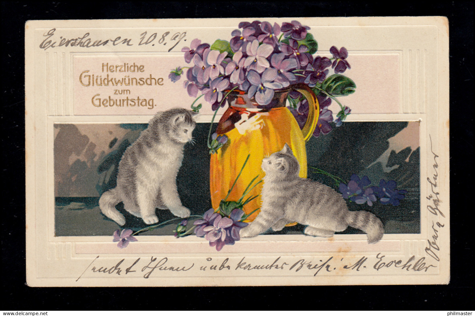 Tiere-AK Geburtstag: Katzen Und Blumen, EIBELSHAUSEN 20.9.1909 - Chats