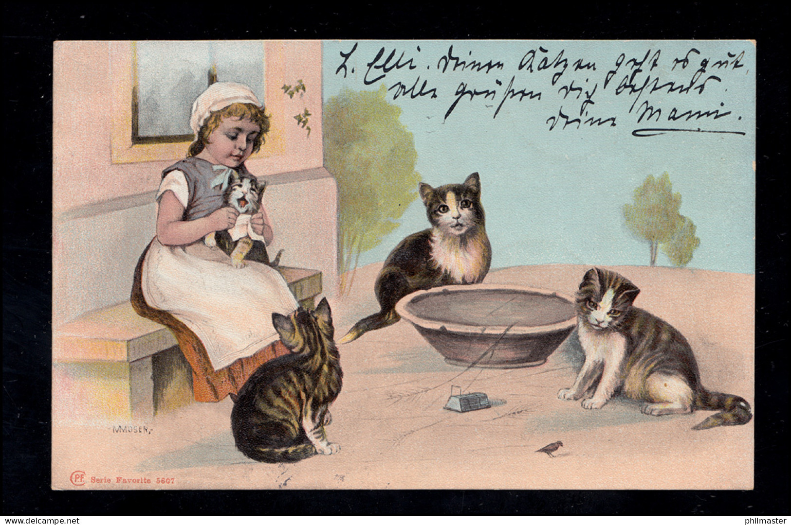 Tiere-AK Katzen Vor Leerem Fressnapf Mausefalle Vogel DORNUM (OSTFRIESLAND) 1903 - Cats