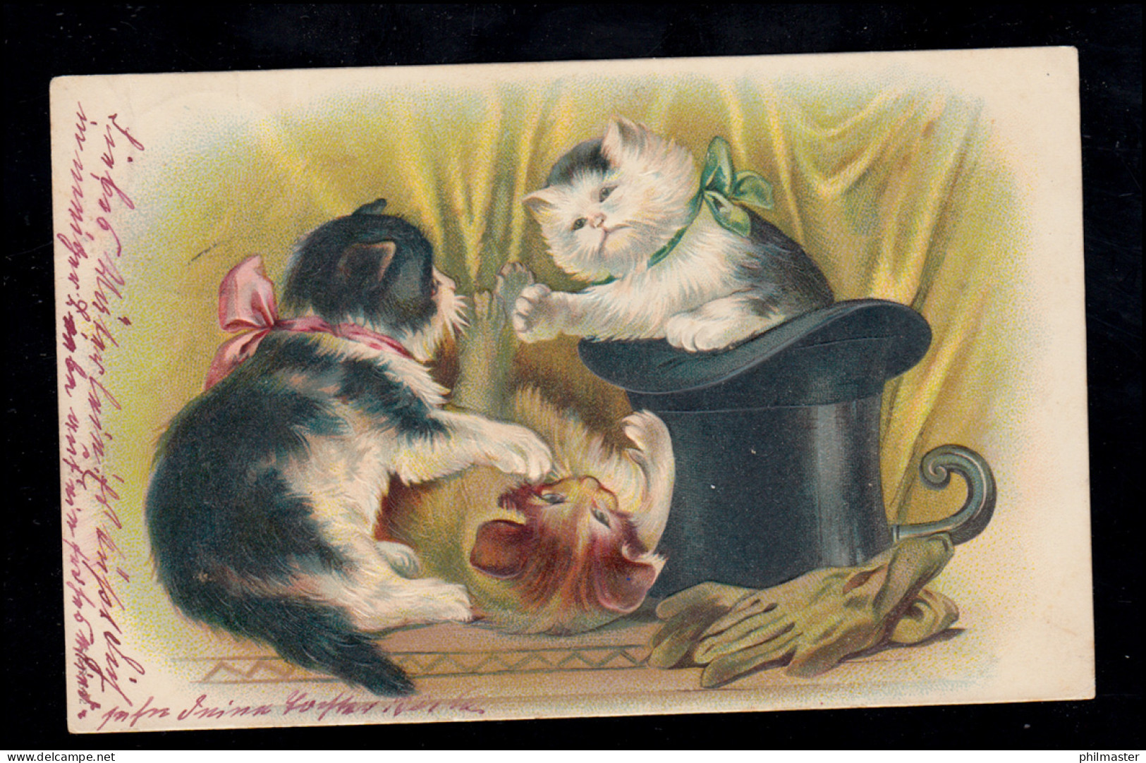 Tiere-AK: Spielende Katzen Mit Zylinder, BRUNSBÜTTEL (ELBE) Nach INSE 3.7.1906 - Katzen