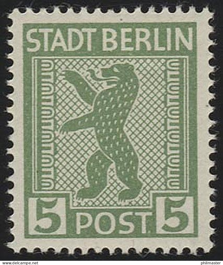 SBZ 1 AA Vx Berliner Bär 5 Pf, Grün, ** - Mint