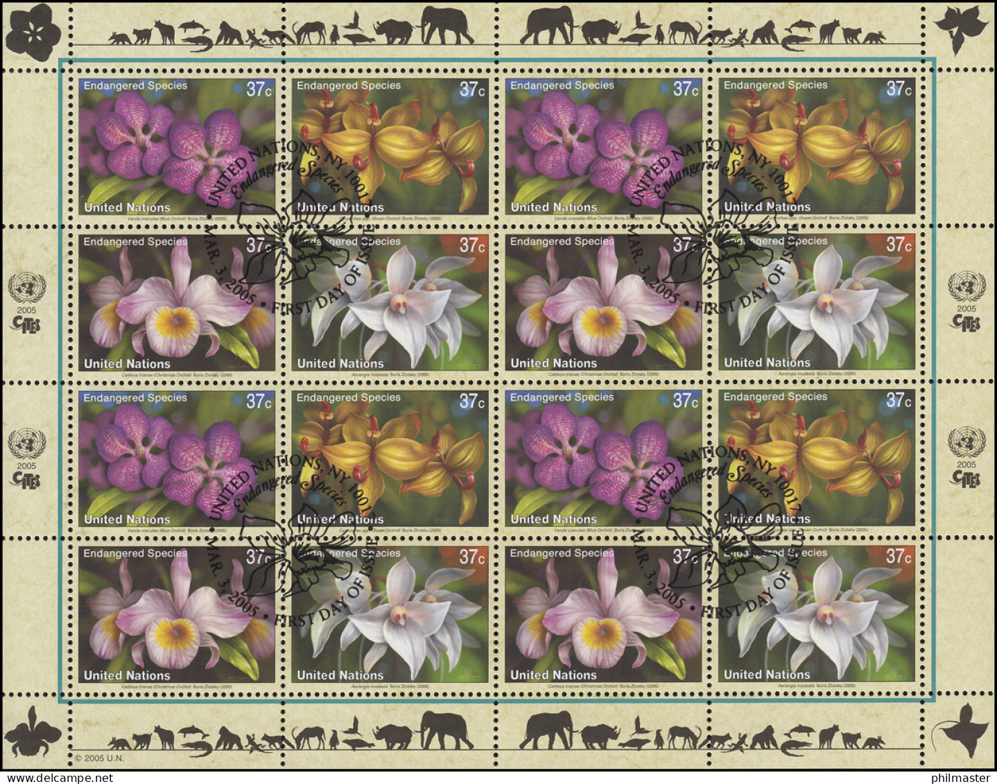 UNO New York 973-976 Gefährdete Arten XIII - Orchideen 2005, ZD-Bogen ESSt - Andere & Zonder Classificatie