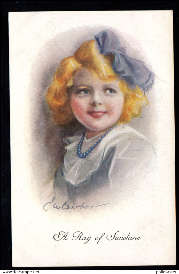Kinder-AK C.W. Barber: Ein Sonnenstrahl - Mädchen Blaue Haarschleife Blaue Kette - Sonstige & Ohne Zuordnung