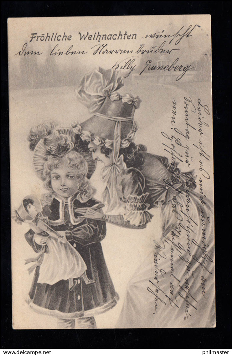 Kinder-AK Weihnachten: Biedermeier Mutter Mit Tochter Puppe BERLIN C. 24.12.1903 - Autres & Non Classés