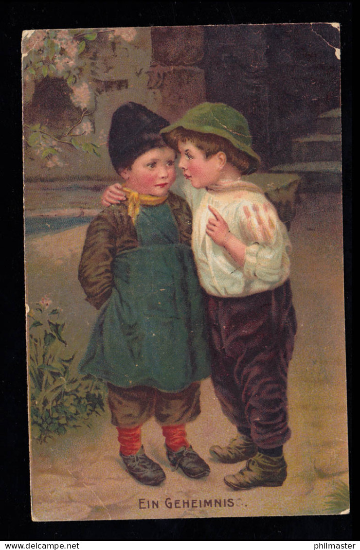 Kinder-AK Zwei Jungen: Das Geheimnis, BAD NAUHEIM 25.5.1918 - Altri & Non Classificati