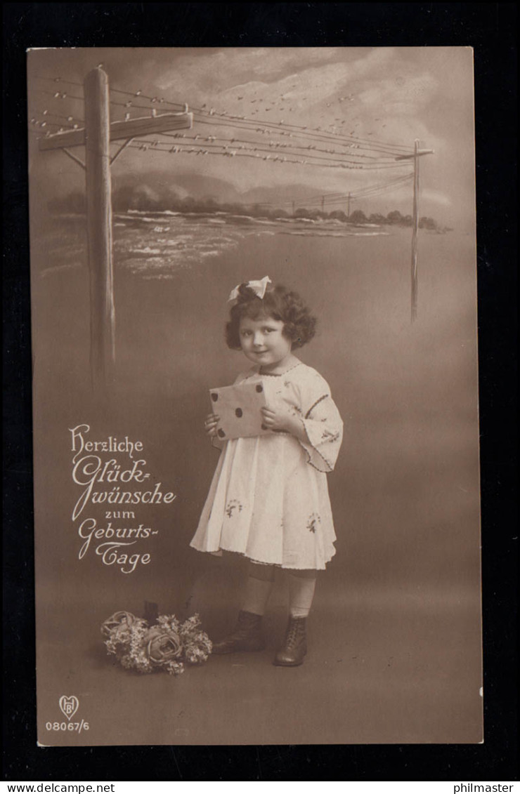 Kinder-AK Geburtstag: Mädchen Mit Glückwunschkarte, GEISWEID (KR. SIEGEN) 1920 - Autres & Non Classés