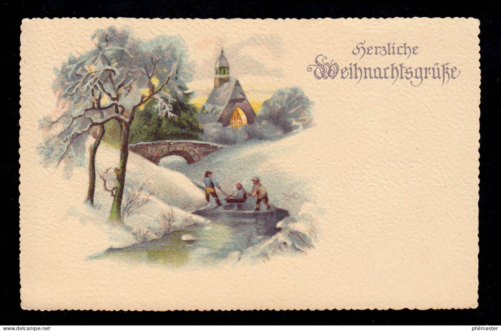 AK Weihnachten: Winterlandschaft Kinder Spielen Auf Dem Eis, Ungebraucht - Other & Unclassified