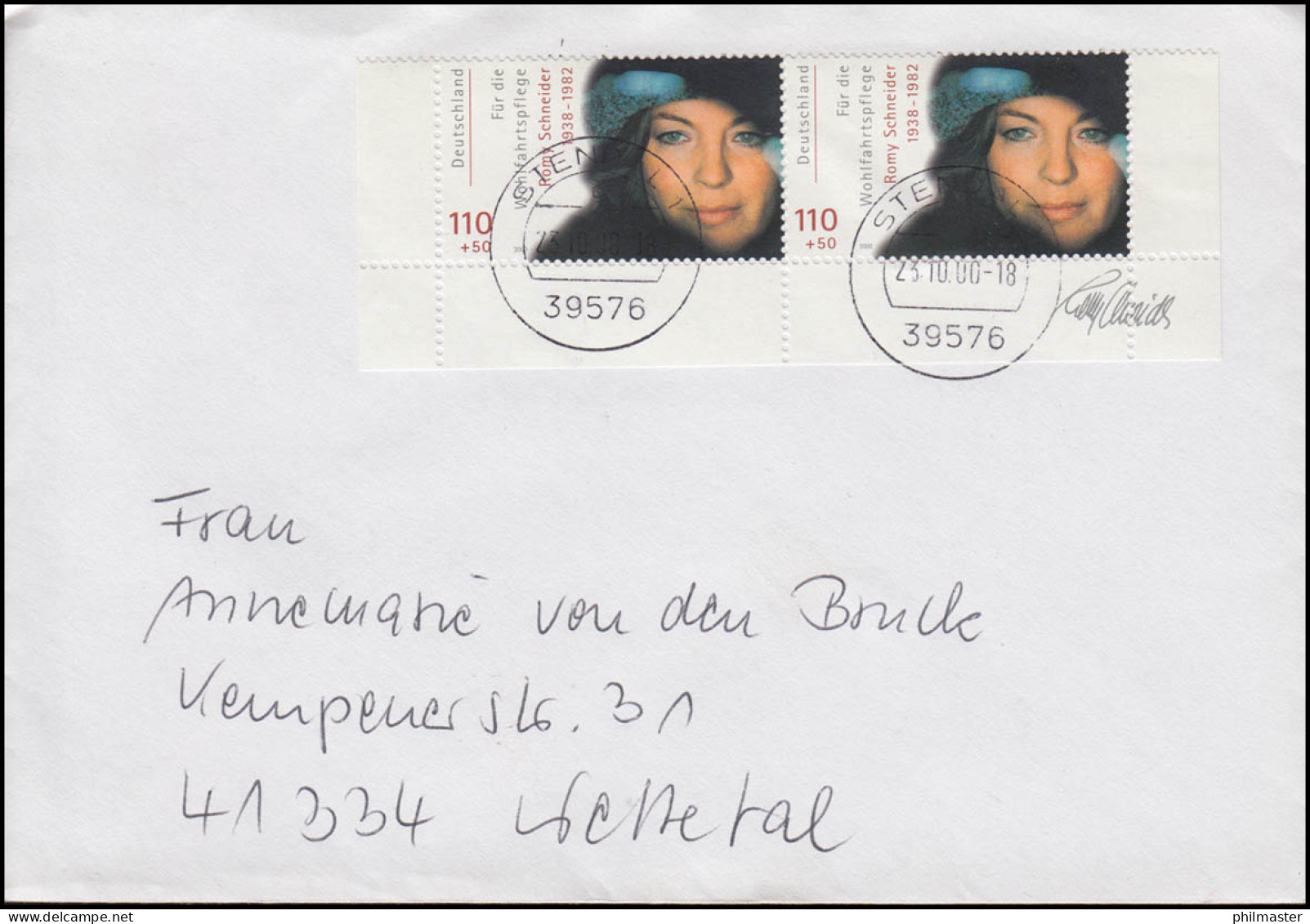 2145 Schauspielerin Romy Schneider Als UR-Paar MeF Auf Brief STENDAL 23.10.2000 - Cinema