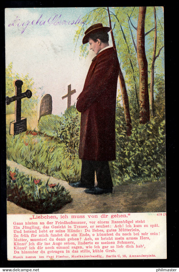 Lyrik-AK Abschied Am Grab - Liebchen, Ich Muss Von Dir Gehen. LANDIN 12.4.1904  - Altri & Non Classificati