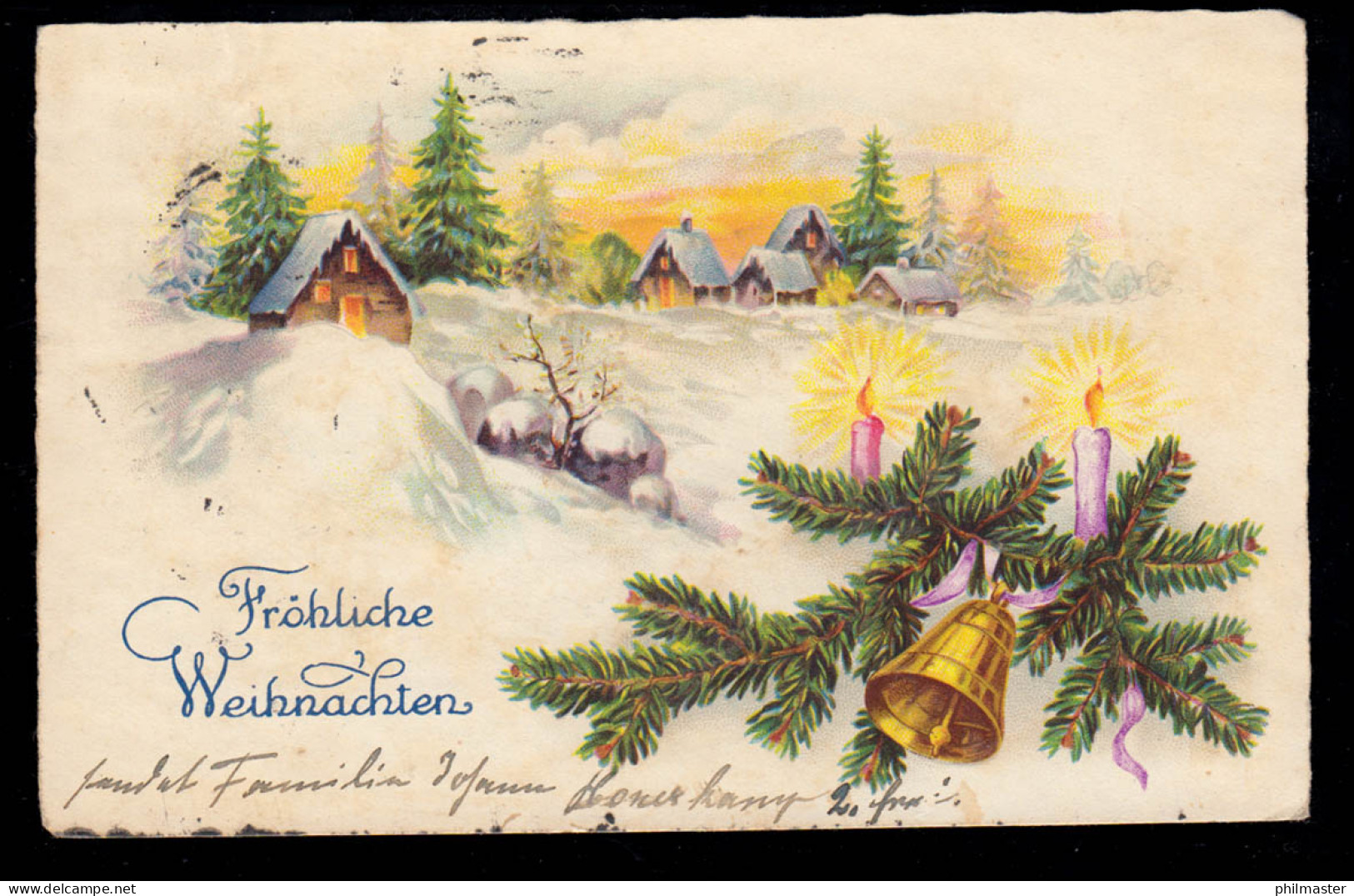 AK Weihnachten: Winterlandschaft - Dorfidylle Kerzen Glocke OSNABRÜCK 24.12.1932 - Sonstige & Ohne Zuordnung