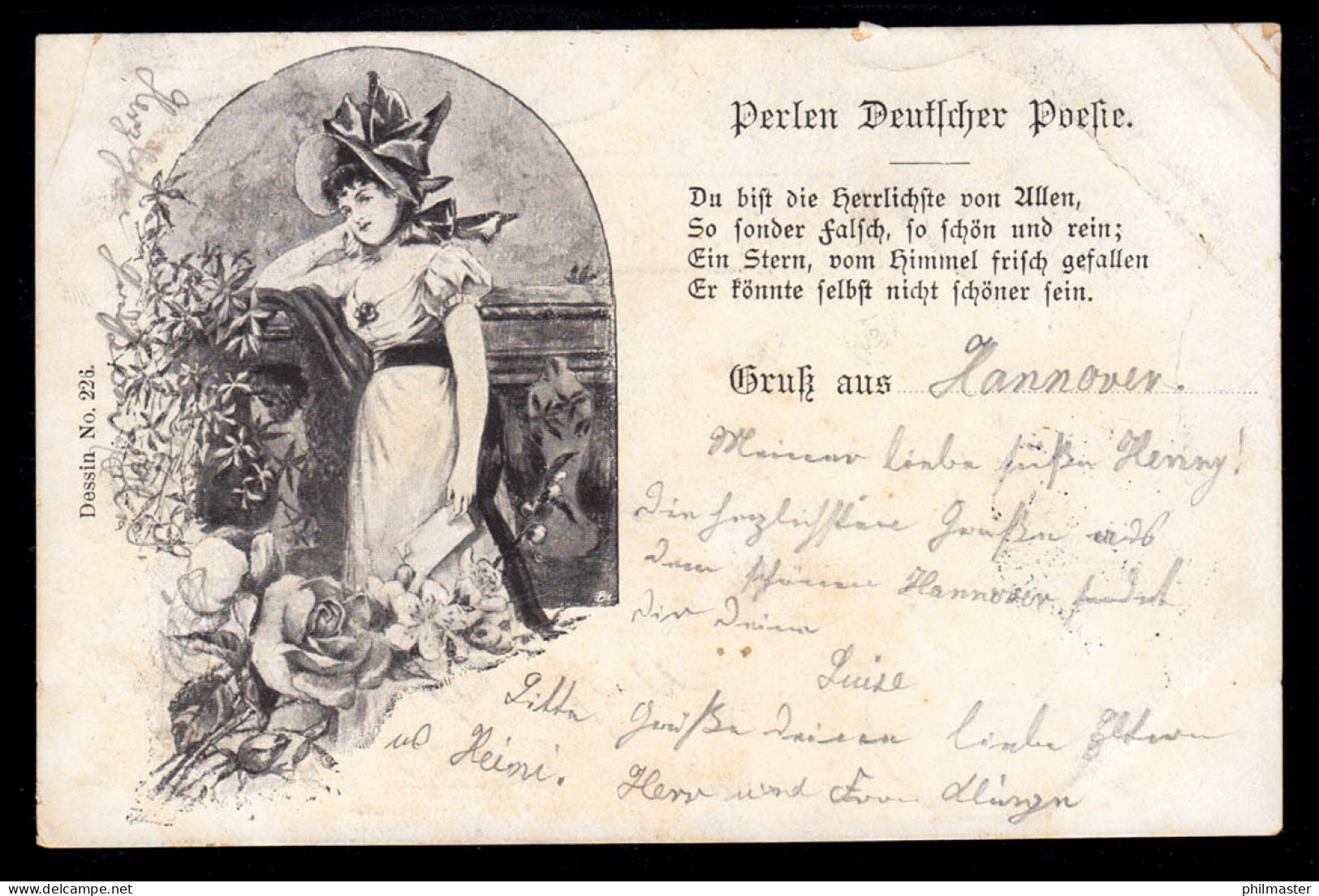 Lyrik-AK Frau Mit Brief - Perlen Deutscher Poesie Gedicht Schönheit, 29.8.1901 - Other & Unclassified