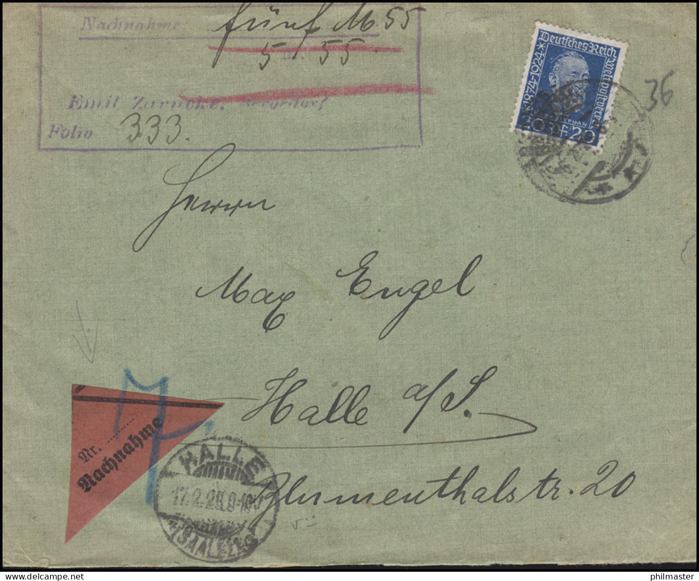 369 Stephan UPU Weltpostverein, Auf NN-Brief Vom 16.2.25 Nach HALLE/SAALE 17.2. - Storia Postale