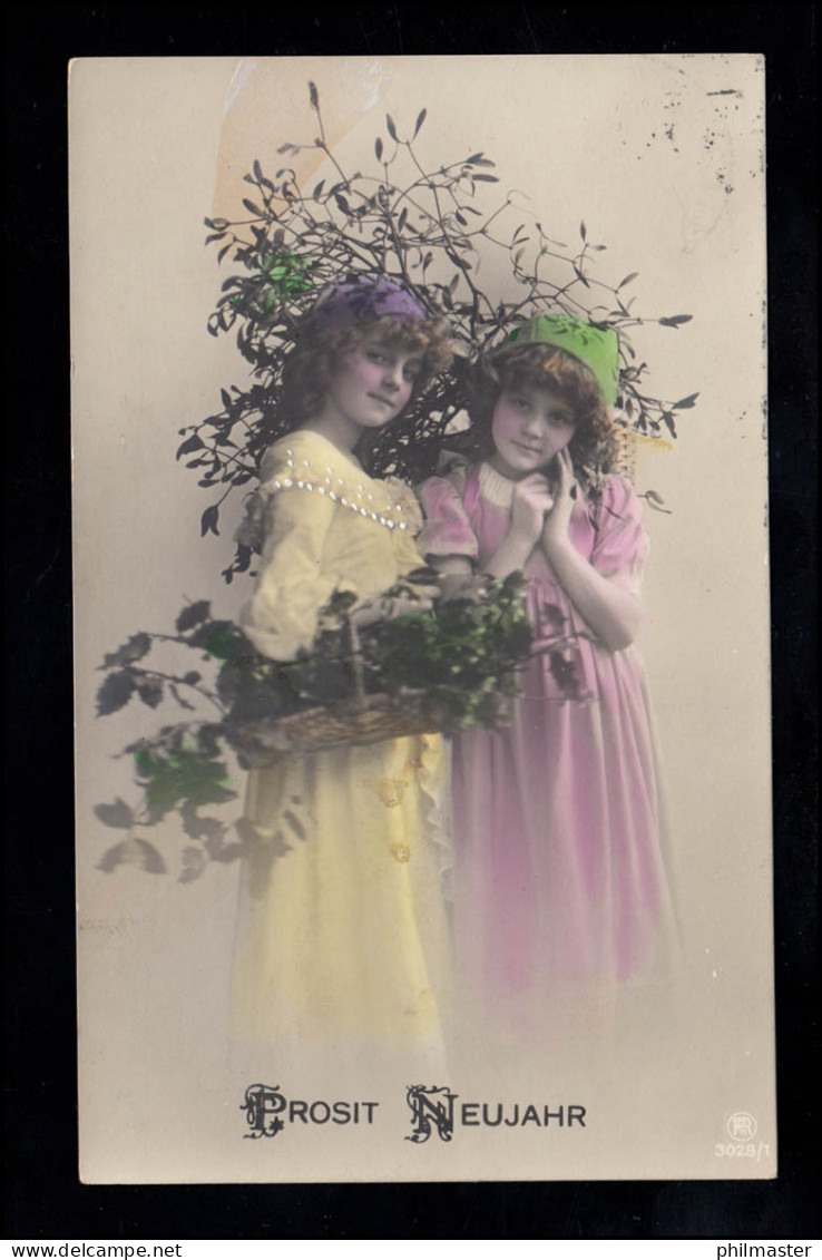 Foto-AK Neujahr: Zwei Mädchen Mit Zweigen Und Korb, Coloriert, ZÜRICH 30.12.1911 - New Year