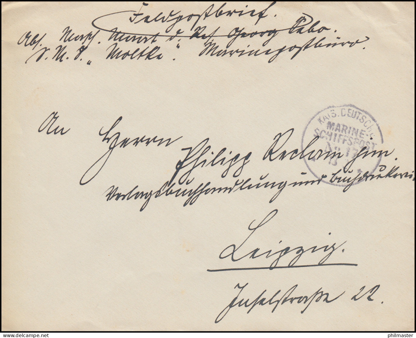 DEUTSCHE MARINE-SCHIFFSPOST No 17 - 13.2.1918 SMS Moltke Auf Feldpostbrief - Andere & Zonder Classificatie