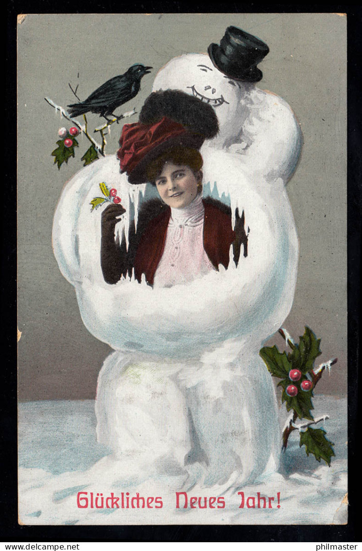 AK Neujahr: Die Frau Im Schneemann, MEYENBURG 31.12.1909 - New Year