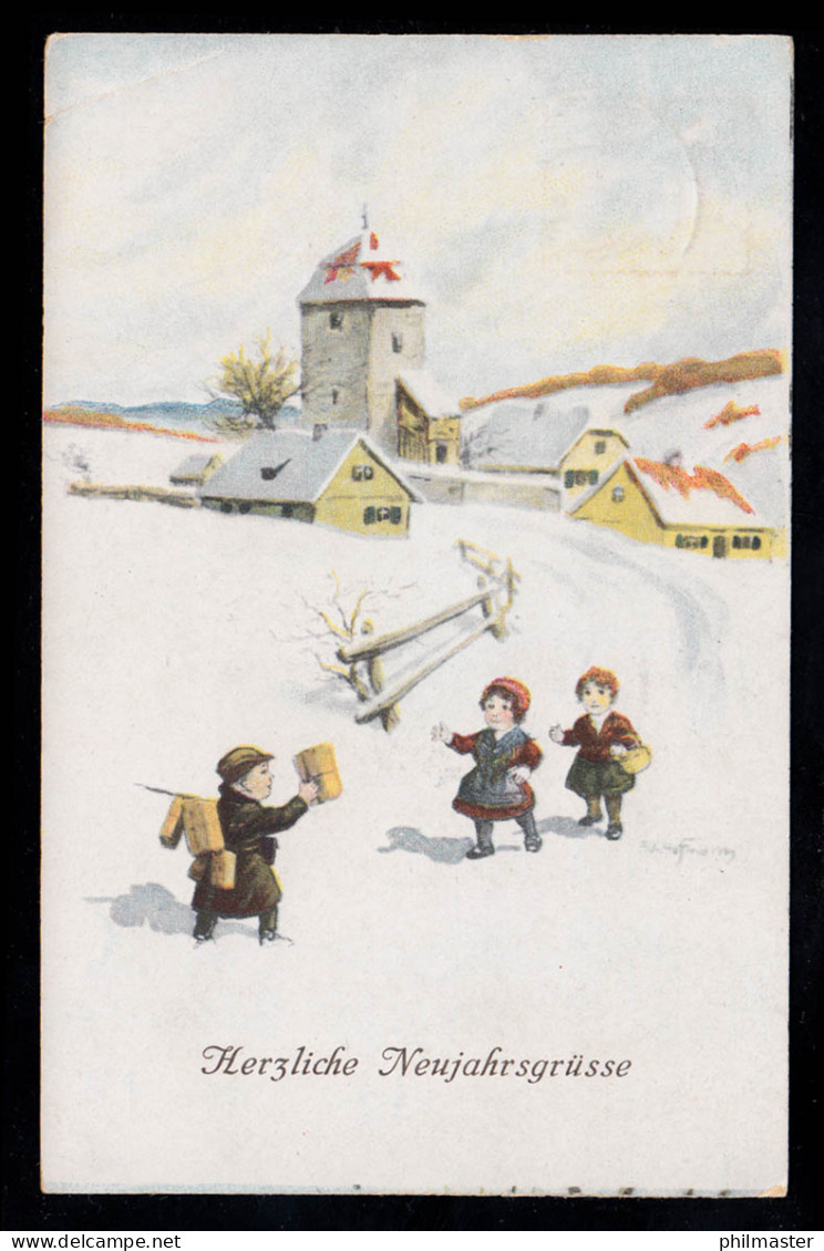 AK Neujahr: Dorfidylle Im Winter - Postbote Bringt Päckchen, FREISING 30.12.1918 - New Year