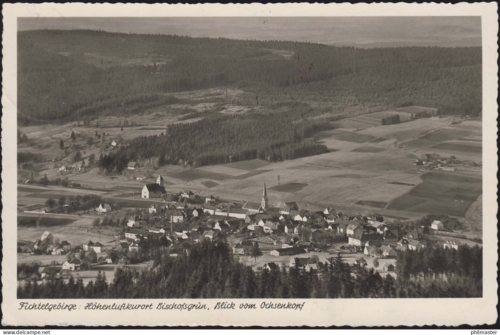 Landpost Fleckl über Warmenste Nach Auf AK Bischofsgrün MARKTREDWITZ 31.8.54 - Autres & Non Classés