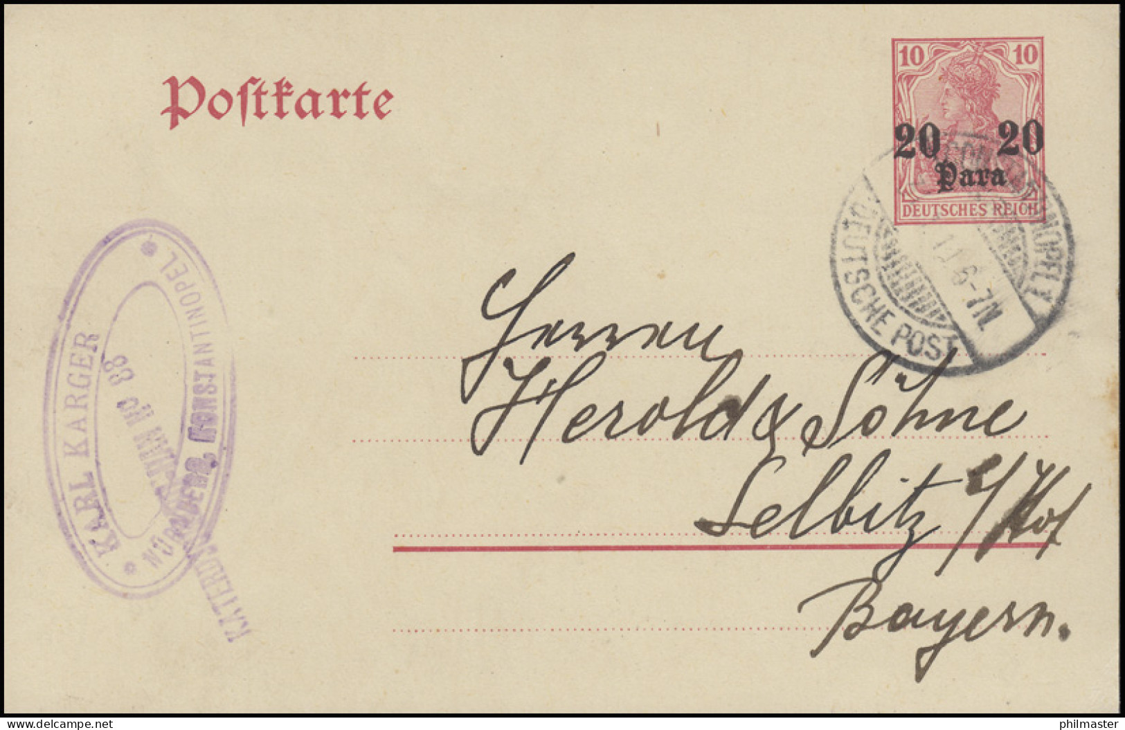 Postkarte P 14 20 Para Auf 10 Pf, Constantinopel Deutsche Post 31.1.11 - Deutsche Post In Der Türkei