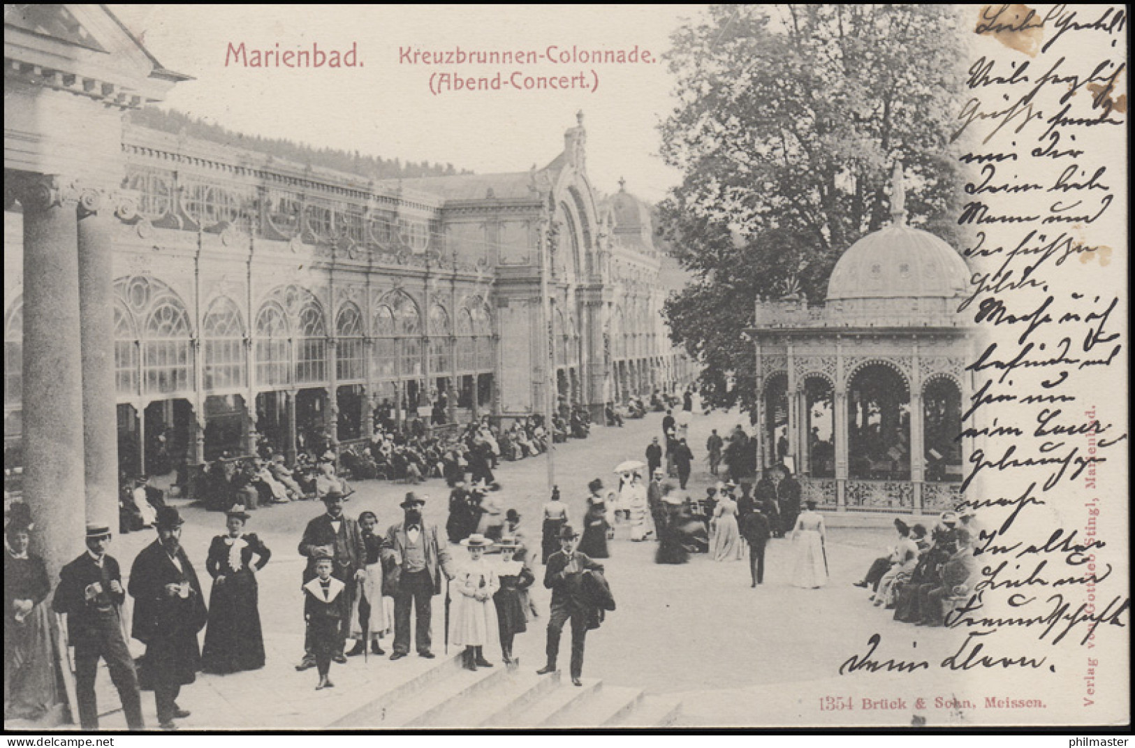 Ansichtskarte Marienbad Kreuzbrunnen-Colonnade Abend-Concert 9.7.02 Nach Grimma - Non Classés