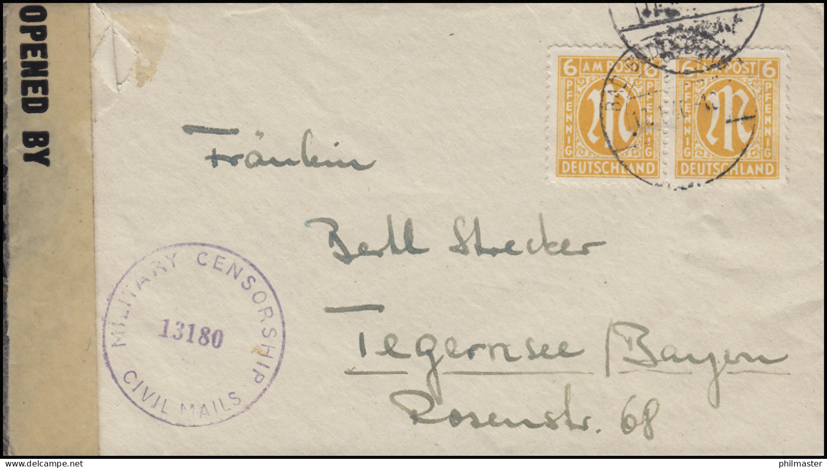 Zensur Censorship 13180 Brief AM-Post 2x 6 Pf BAD GODESBERG 17.1.46 N. Tegernsee - Storia Postale