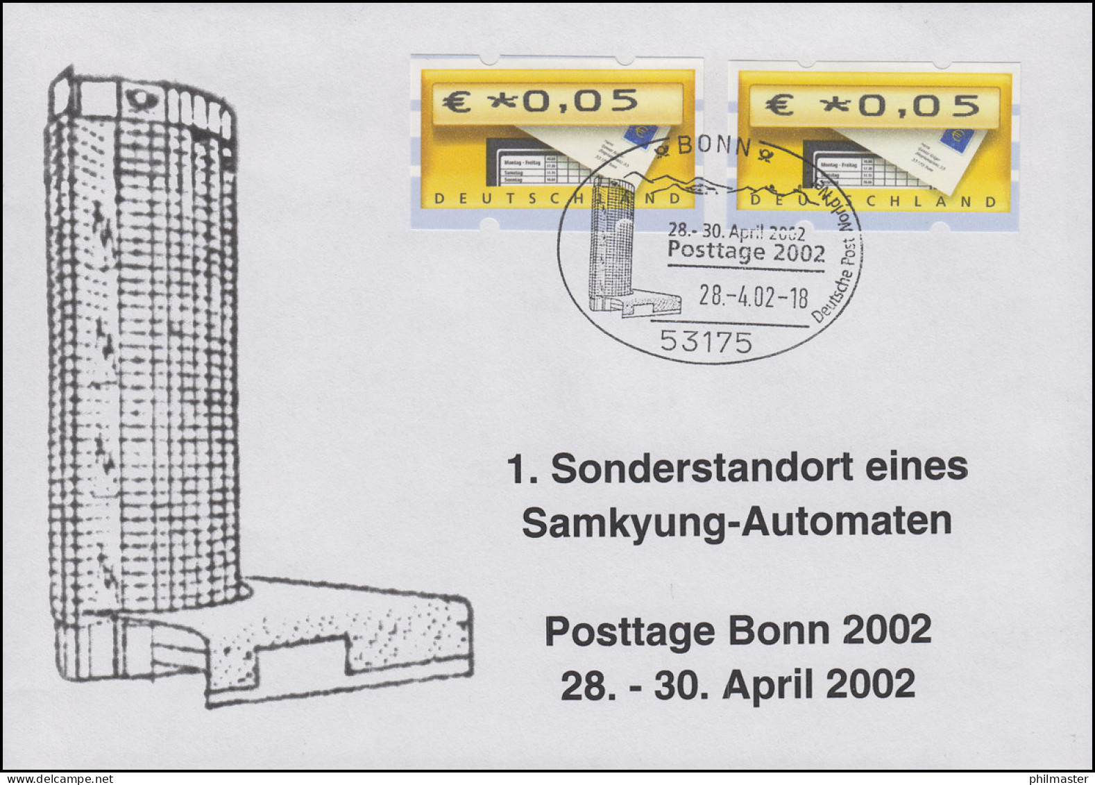 5.2 ATM 5+5 Pf Brief 1. Sonderstandort Eines Samkyung-Automaten BONN 28.4.2002 - Vignette [ATM]