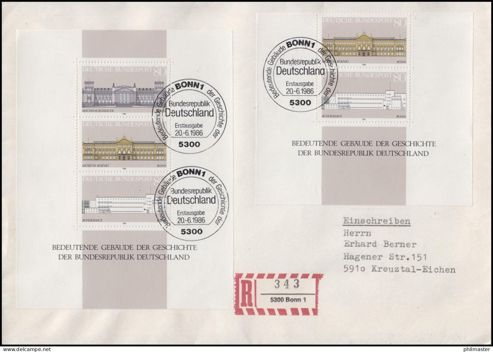 Block 20 Demokratie Mit Blockteil 1288-1289 Portog. Auf R-FDC ESSt Bonn 20.6.86 - Ohne Zuordnung