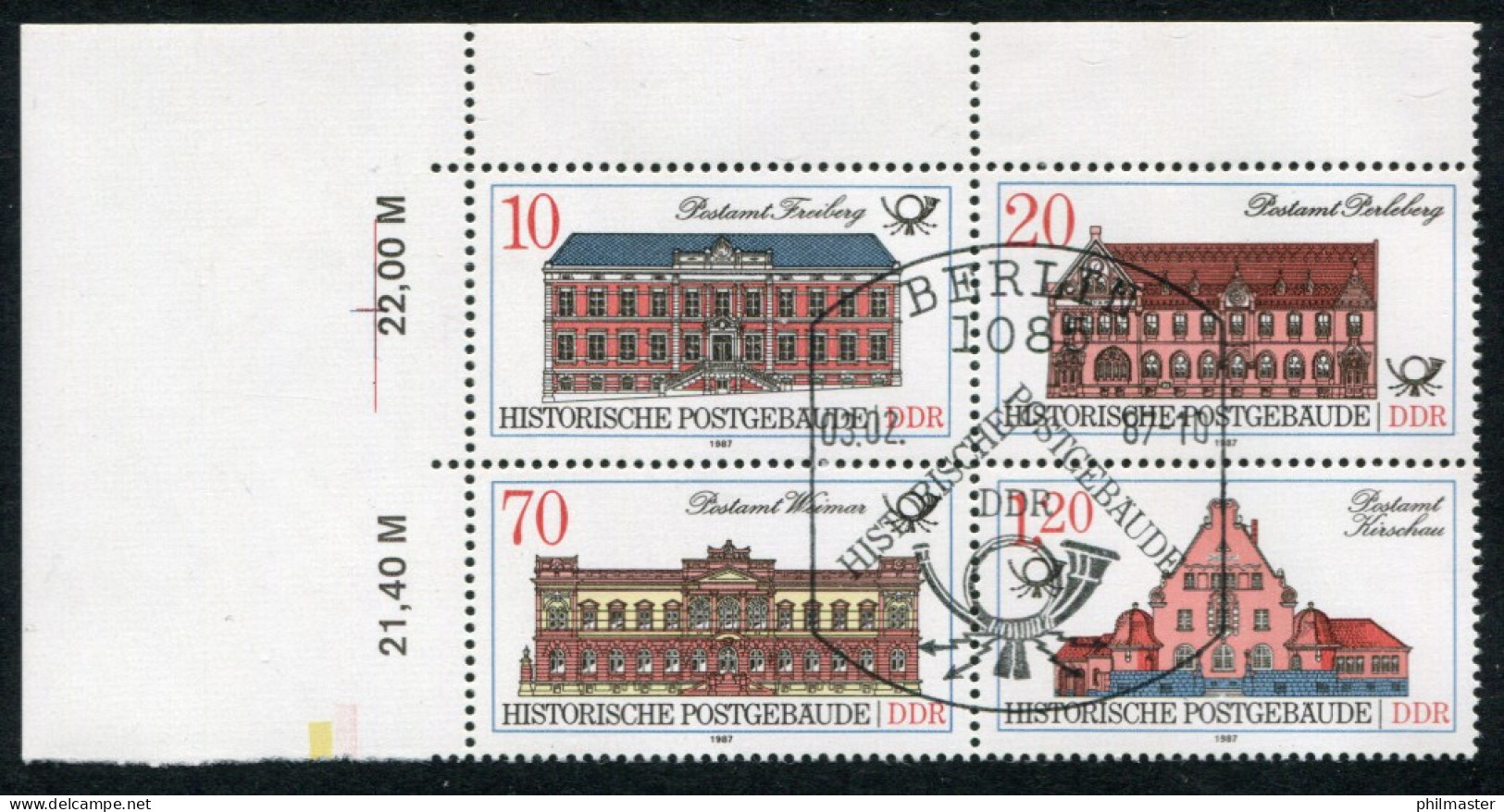 3069I Postgebäude 70 Pf ER-Zusammendruck Mit PLF Offenes W, Feld 5, ESSt Berlin  - Abarten Und Kuriositäten